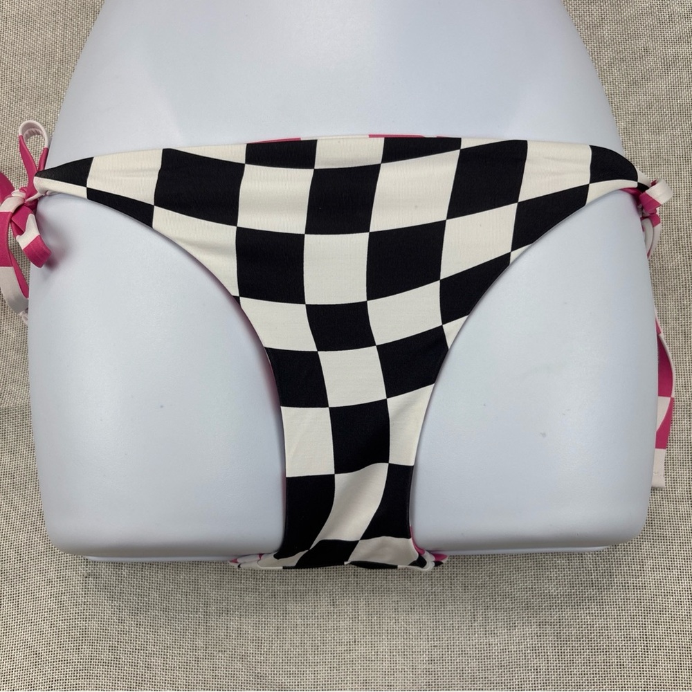 Solid & Striped WAVY CHECK Reversible Side Tie Bikini Swim Bottom Small